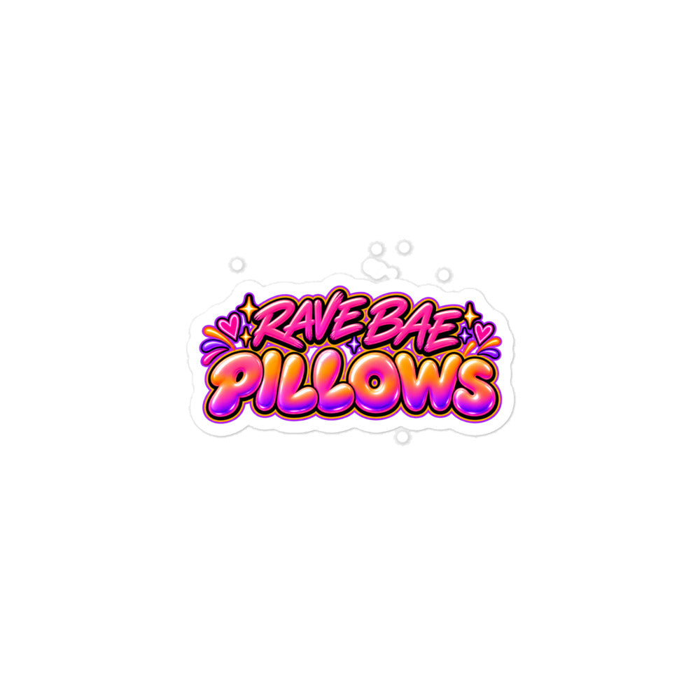 Rave Bae Pillows kiss-cut sticker, 3 inch size, on a white background