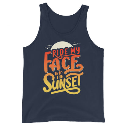 Ride Into the Sunset Flirty Men's Tank featuring the Ride Into the Sunset graphic on a navy tank
